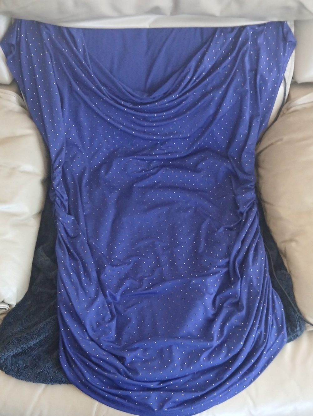 * Sleeveless Navy Blue Tunic with Cowl Neck And Studded Accents